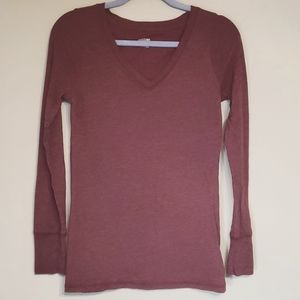 Mossimo Supply Co. Long Sleeve V-Neck Burgundy T- Shirt, Size S/P